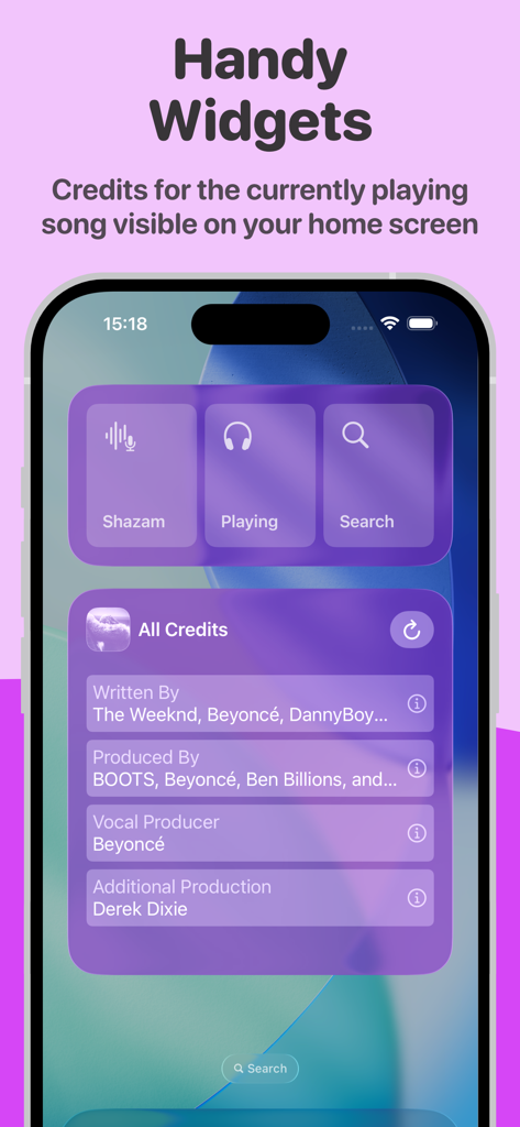 MusicSmart - Liner Notes - Handy iOS widgets for MusicSmart showing song credits and production details on the home screen