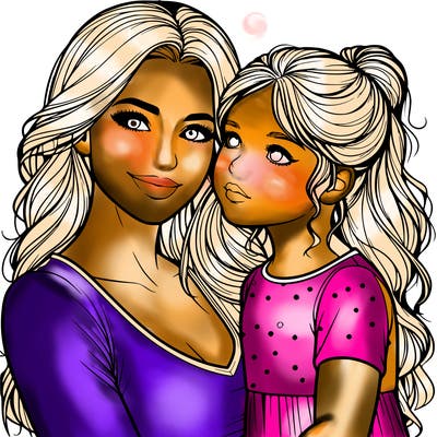 a realistic mom and daughter