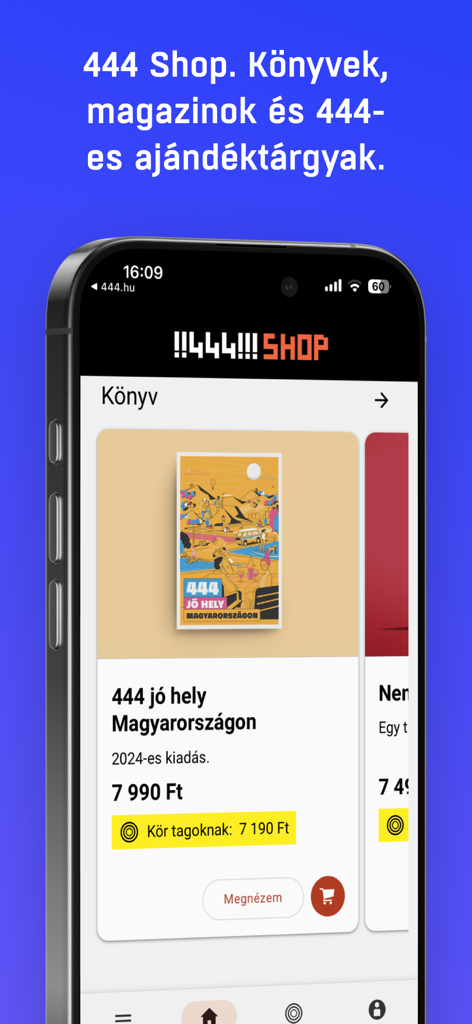 444.hu - In-App-Store der 444.hu-Nachrichten-App mit Büchern und Merchandising