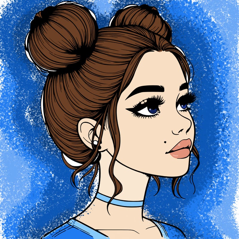 realistic girl with buns on the top of her head