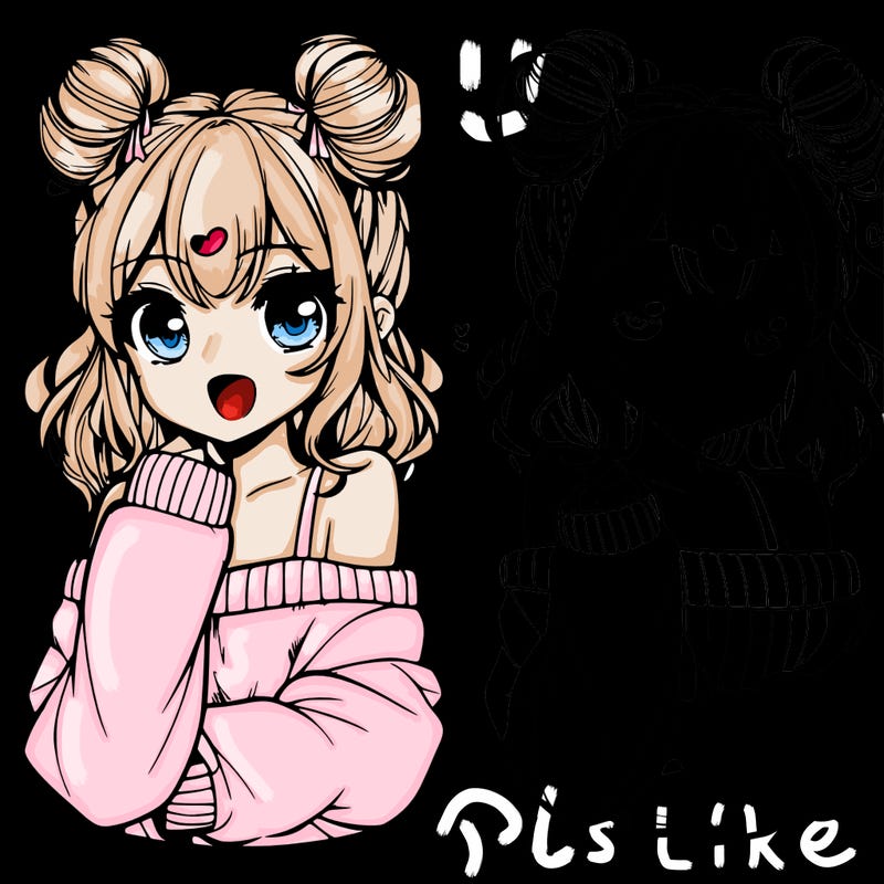 beautiful anime girl with two duts and a polover