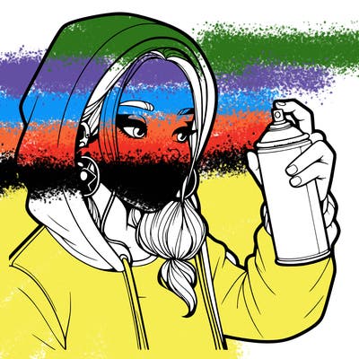 a realistic girl, spray painting