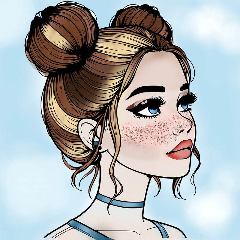 realistic girl with buns on the top of her head
