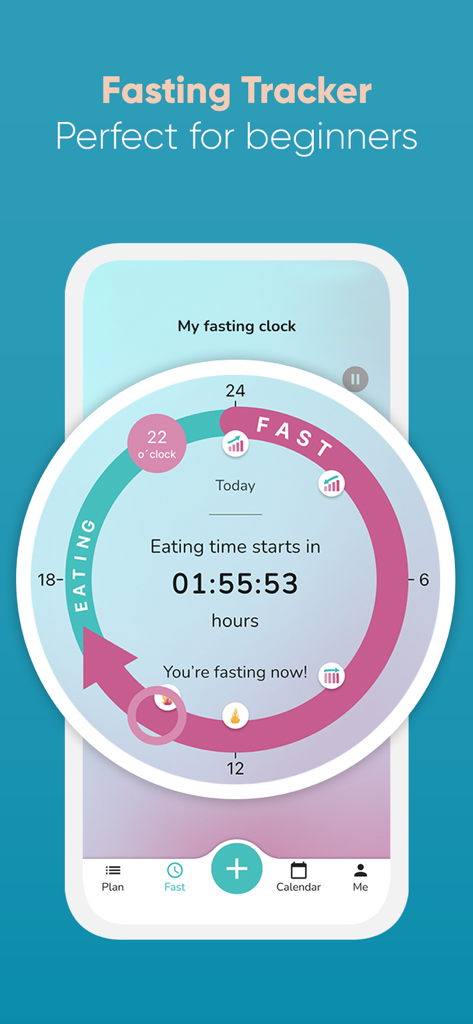 Intermittent fasting app circular clock with countdown timer