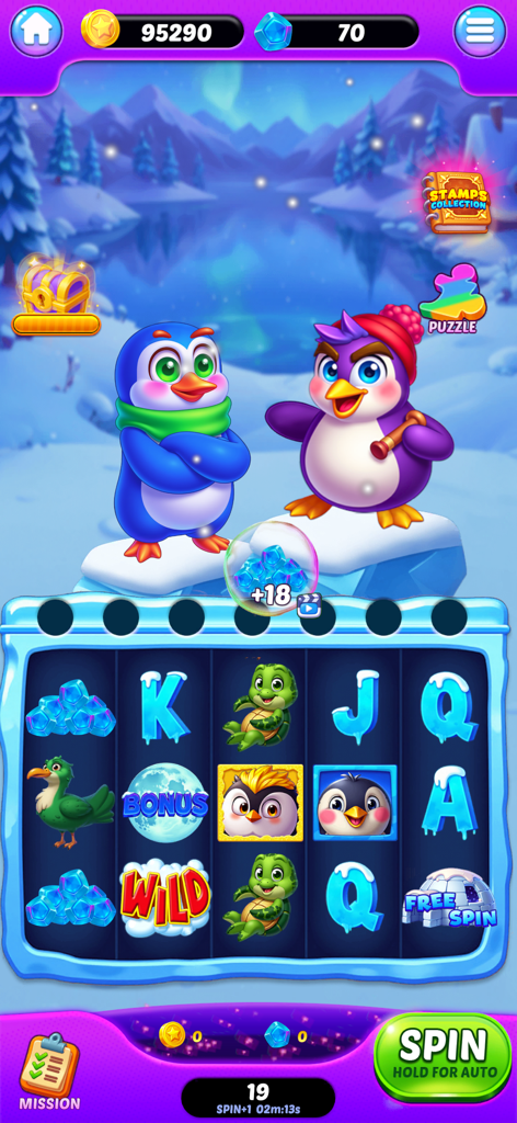 Jackpot Realms - Penguin themed slot machine gameplay with icy symbols and winter background
