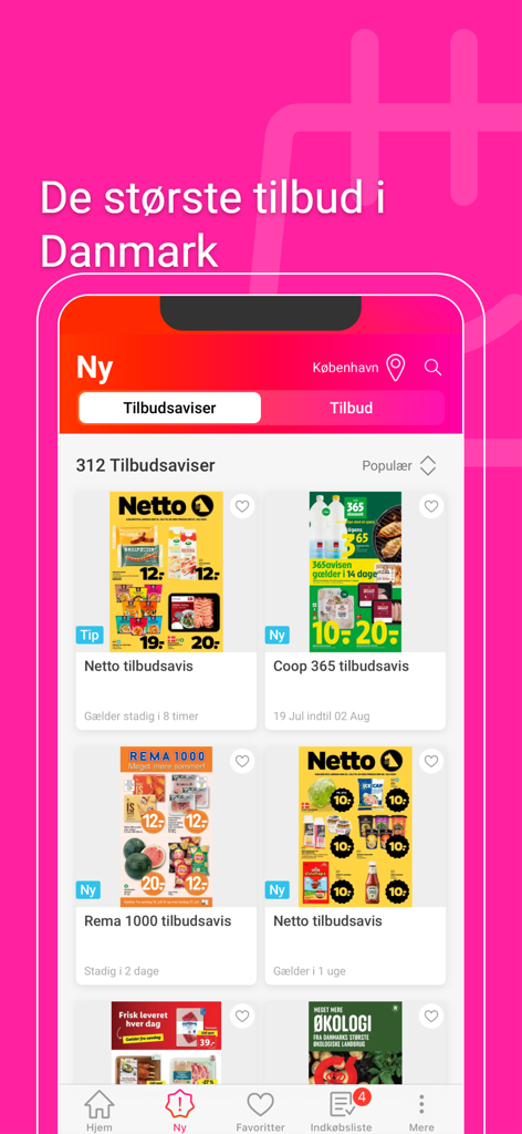 Mobile app interface displaying digital weekly circulars and grocery deals in Denmark