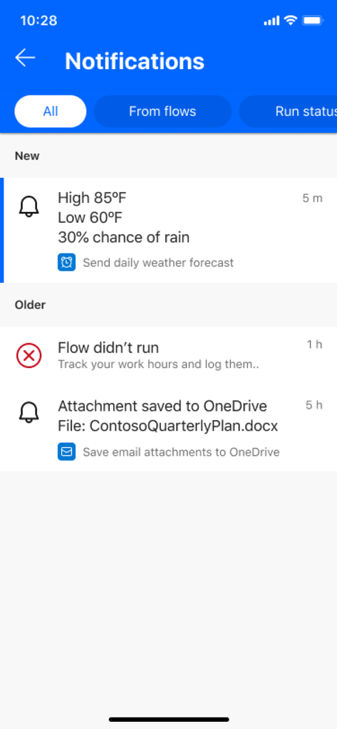 Power Automate - Microsoft Power Automate app notifications screen showing workflow status updates and automated task alerts