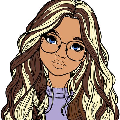 girl with long hair and freckles and glasses realistic