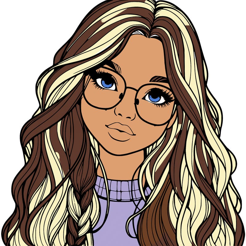 girl with long hair and freckles and glasses realistic