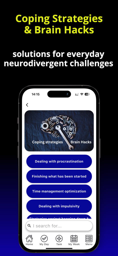 ADHD Easy-Do your ADHD Planner - ADHD Easy-Do app interface showing neurodivergent coping strategies for procrastination and time management