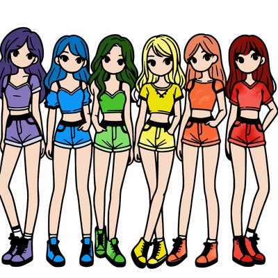 a group of girls wearing crop tops and shorts