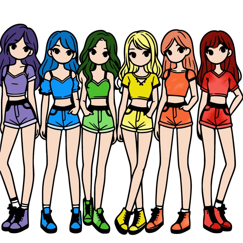 a group of girls wearing crop tops and shorts