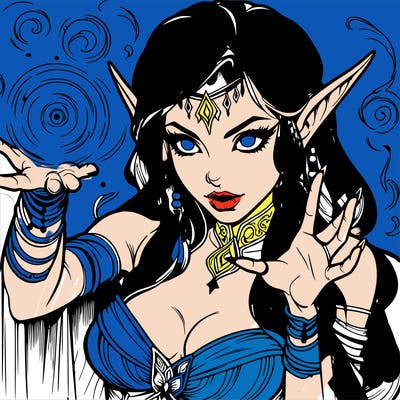 realistic scary beautiful elf sorceress casting spell