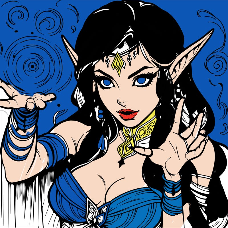 realistic scary beautiful elf sorceress casting spell