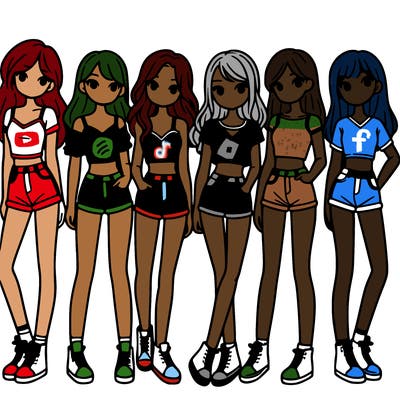 a group of girls wearing crop tops and shorts