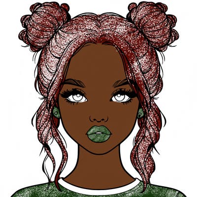 realistic girl with two buns in hair and lips