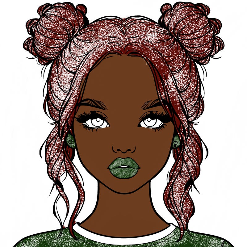 realistic girl with two buns in hair and lips