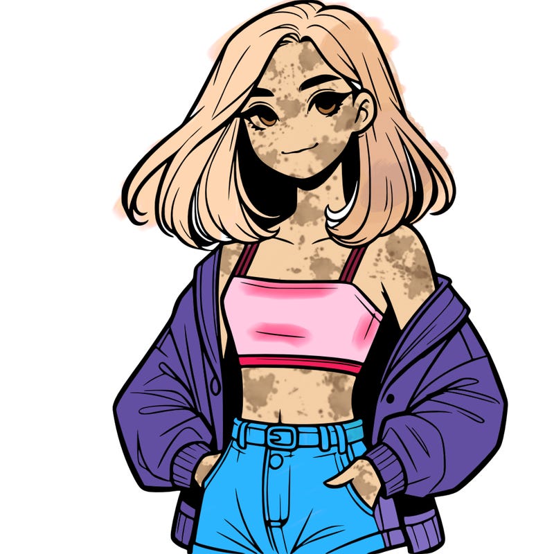 a realistic girl with a crop top and short shorts in an open jacket