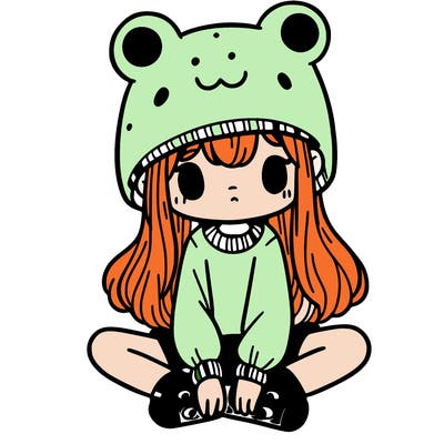 a girl wearing a frog hat and some frog socks