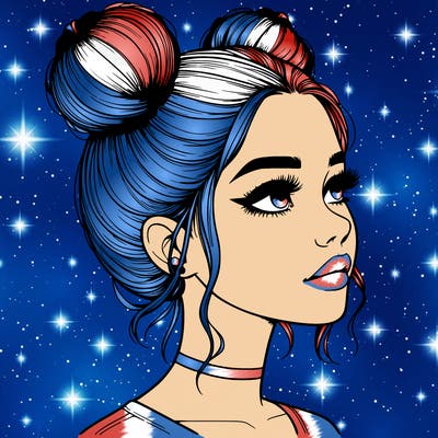 realistic girl with buns on the top of her head