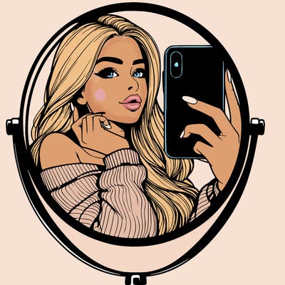 realistic girl taking mirror selfie beautiful