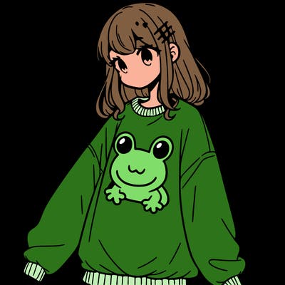 girl wearing frogging sweatshirt