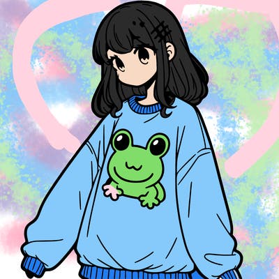 girl wearing frogging sweatshirt