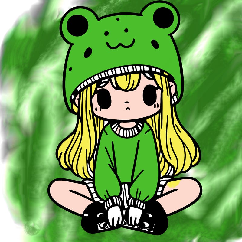 a girl wearing a frog hat and some frog socks