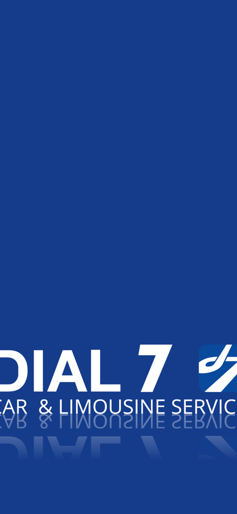 Dial 7 Car and Limousine Service app splash screen with white logo on a blue background