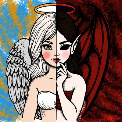 realistic angel half demon