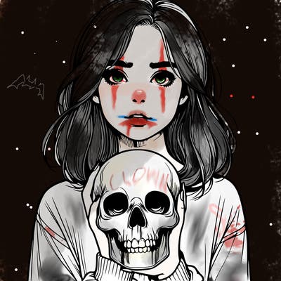 realistic girl holding a skull