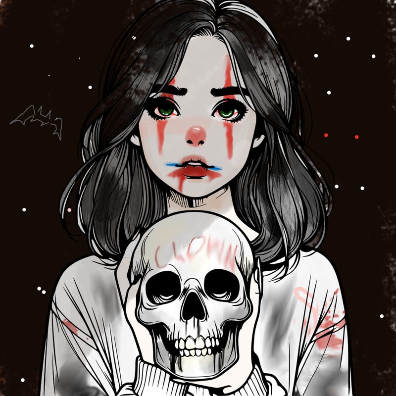 realistic girl holding a skull