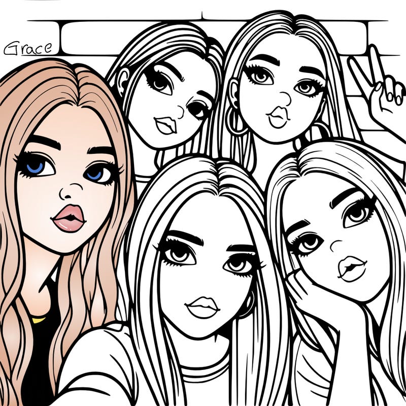 group of teen girls friends y2k up close in a selfie