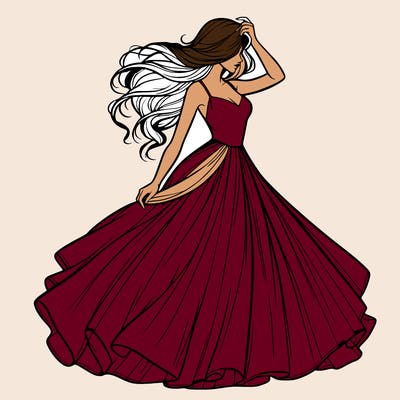 realistic woman with dress flowing in the wind