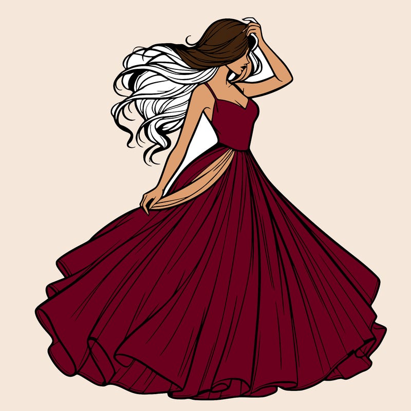 realistic woman with dress flowing in the wind