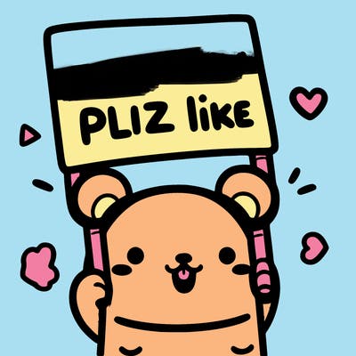 cute bear holding sign saying “i am new plz like”