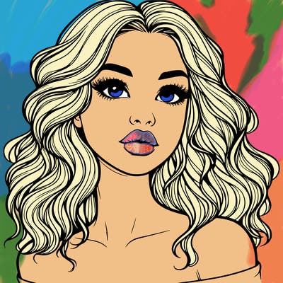 realistic girl with wavy hair and lips