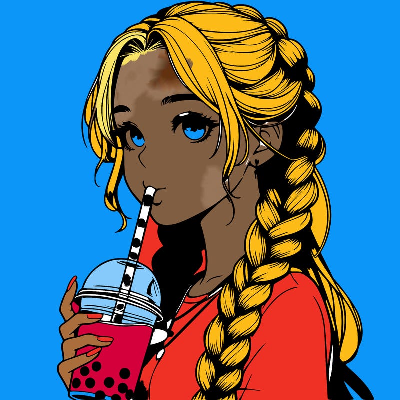 realistic girl with braided hair drinking boba