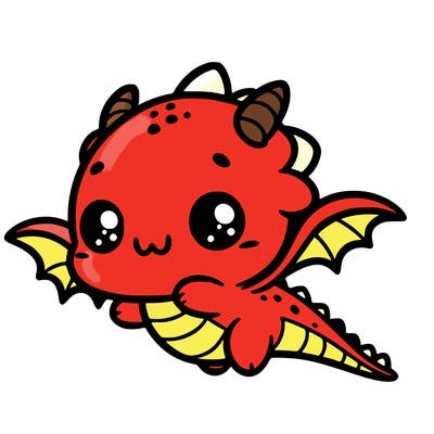 a kawaii-style cute dragon fkying with a playful face.