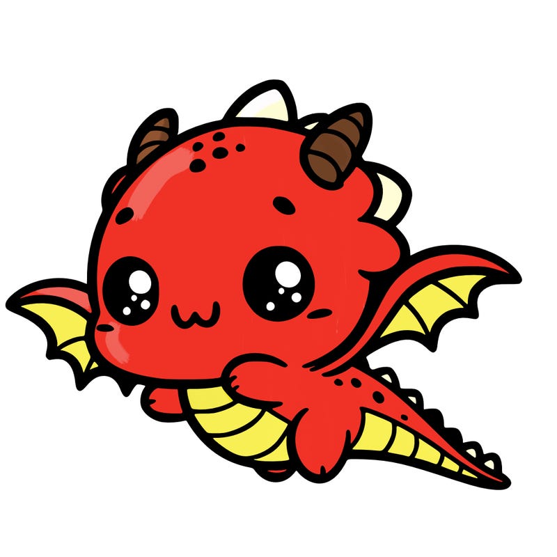 a kawaii-style cute dragon fkying with a playful face.
