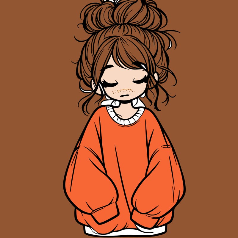 girl with baggy sweatshirt and messy bun