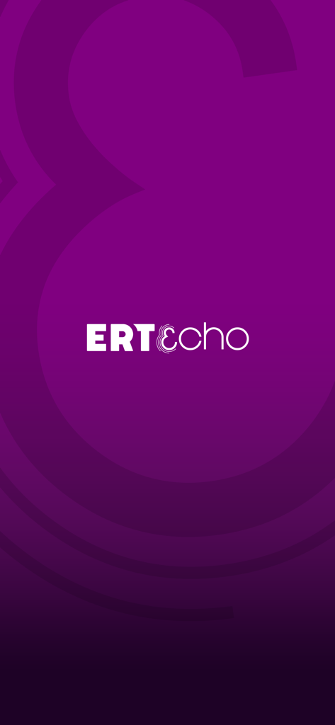 ERT εcho - The ERT echo app splash screen featuring the white brand logo on a purple background.