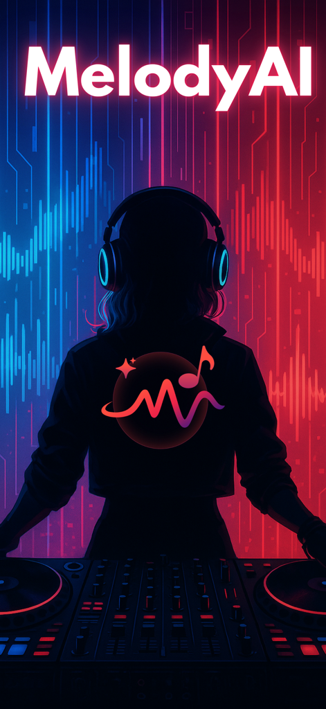 MelodyAI:AI Song & Music Maker - Silhouette of a music producer with headphones and mixing board for MelodyAI app