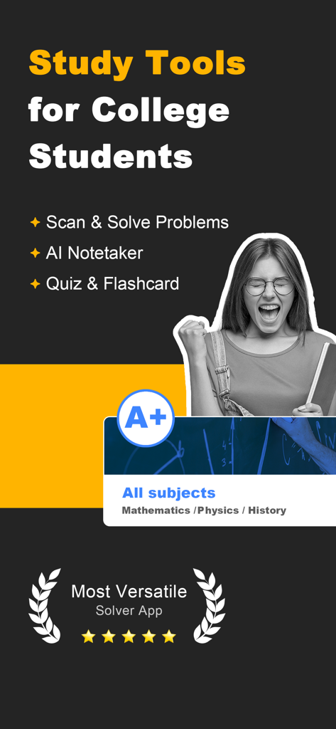 Quiz AI: Homework Helper - Quiz AI app features for college students including scan and solve problems and AI notetaker