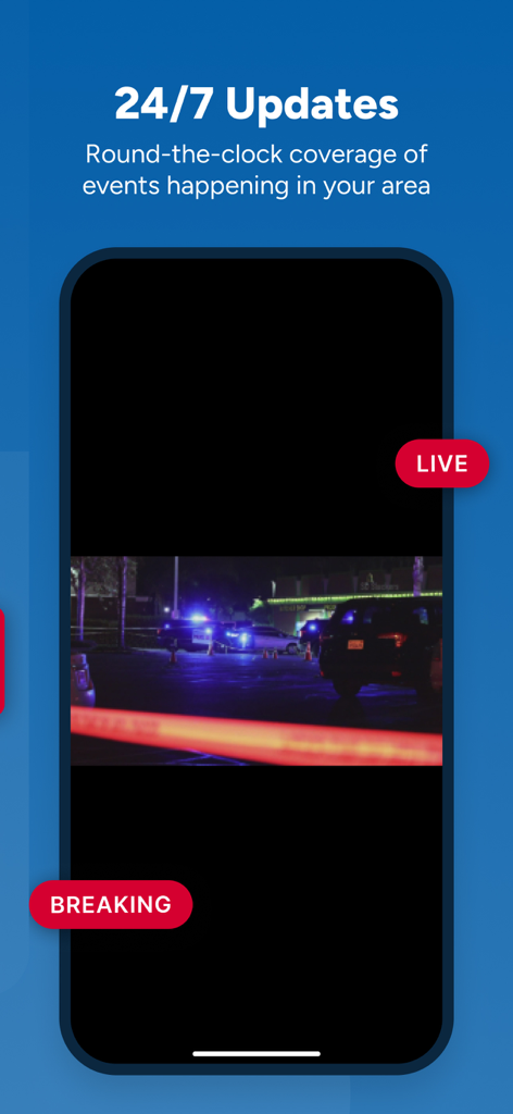 CBS 8 San Diego mobile app interface displaying live breaking news and 24 7 local event coverage