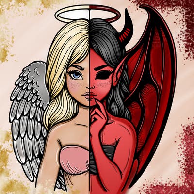 realistic angel half demon