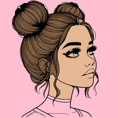 realistic girl with buns on the top of her head