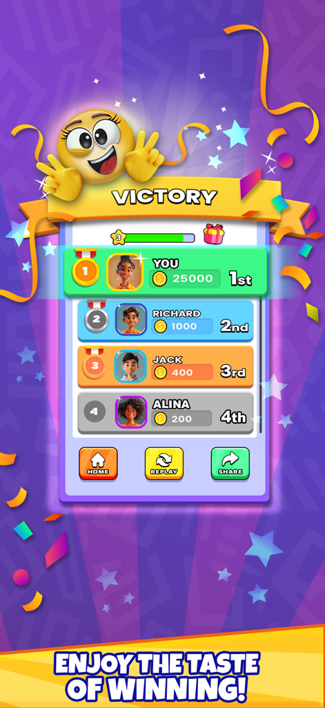 Crazy Ludo app victory screen showing a player leaderboard with rankings and coin rewards