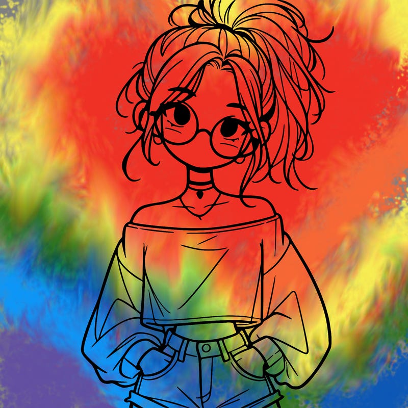 girl with a messy ponytail glasses a baggy crop top and jean shorts