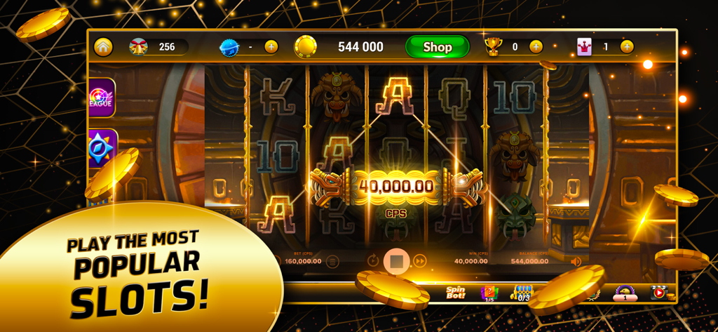 Volcano Epic Slots - Volcano Epic Slotsモバイルゲームインターフェース、アステカテーマのマシンでの勝利のスピンを示しています。